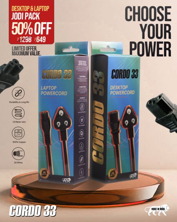 Desktop & Laptop Power Cord Combo